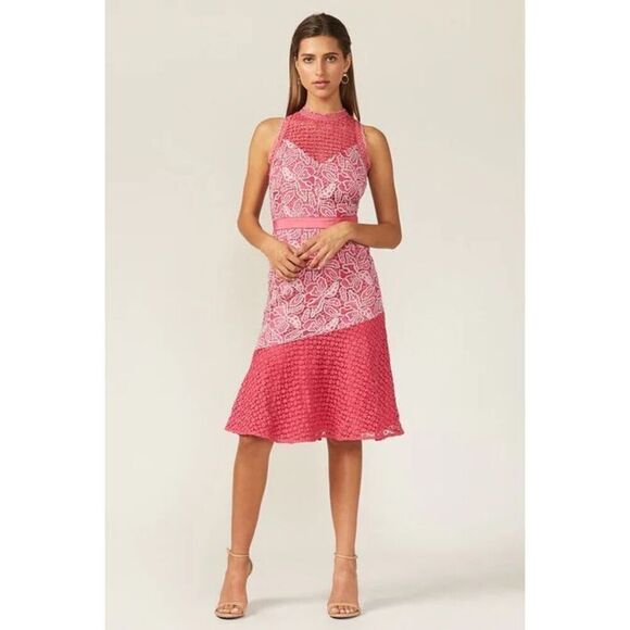 New Adelyn Rae Lisa Midi Lace Dress size M in Pink - Picture 1 of 6